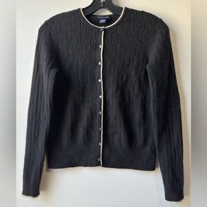 Ann Taylor Black Cashmere Cardigan with White Trim